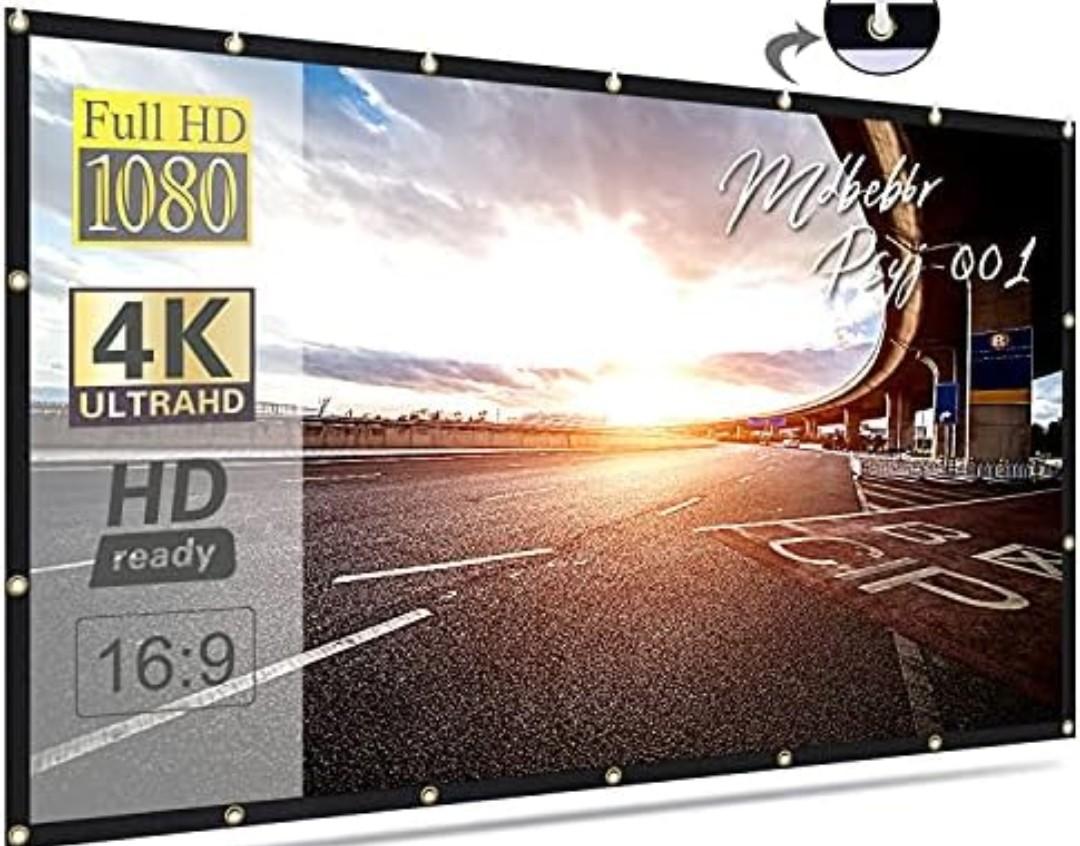 Mdbebbron 120 inch Projector Screen 16:9 Foldable Anti-Crease Portable Projector Movies Screens for Home Theater Outdoor Indoor Support Double Sided Projection