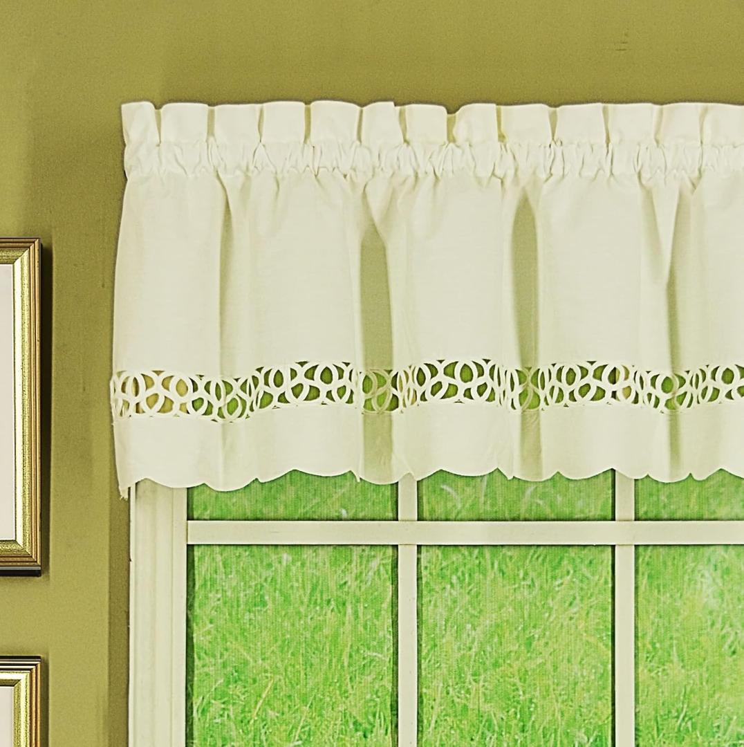 Today's Curtain, Hellina Tapework Valance 14", Ecru, 60" W x 14" L