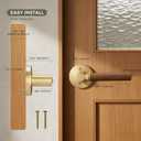 Walnut Wood Dummy Lever Interior Door Handle Decorative for Hall Closets French Doors Round Non-Turning Single Side Push Pull Only Reversible Door Knobs Set (2 Pack, Stain Brass, Dummy)