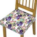 Waterproof Chair Seat Covers Dining Room Set of 4,Soft Printed Patterned Stretch Non Slip Removable Washable Dining Seat Cover Protector Cover for Home Hotel Banquet Party Purple Pink Colorful Floral