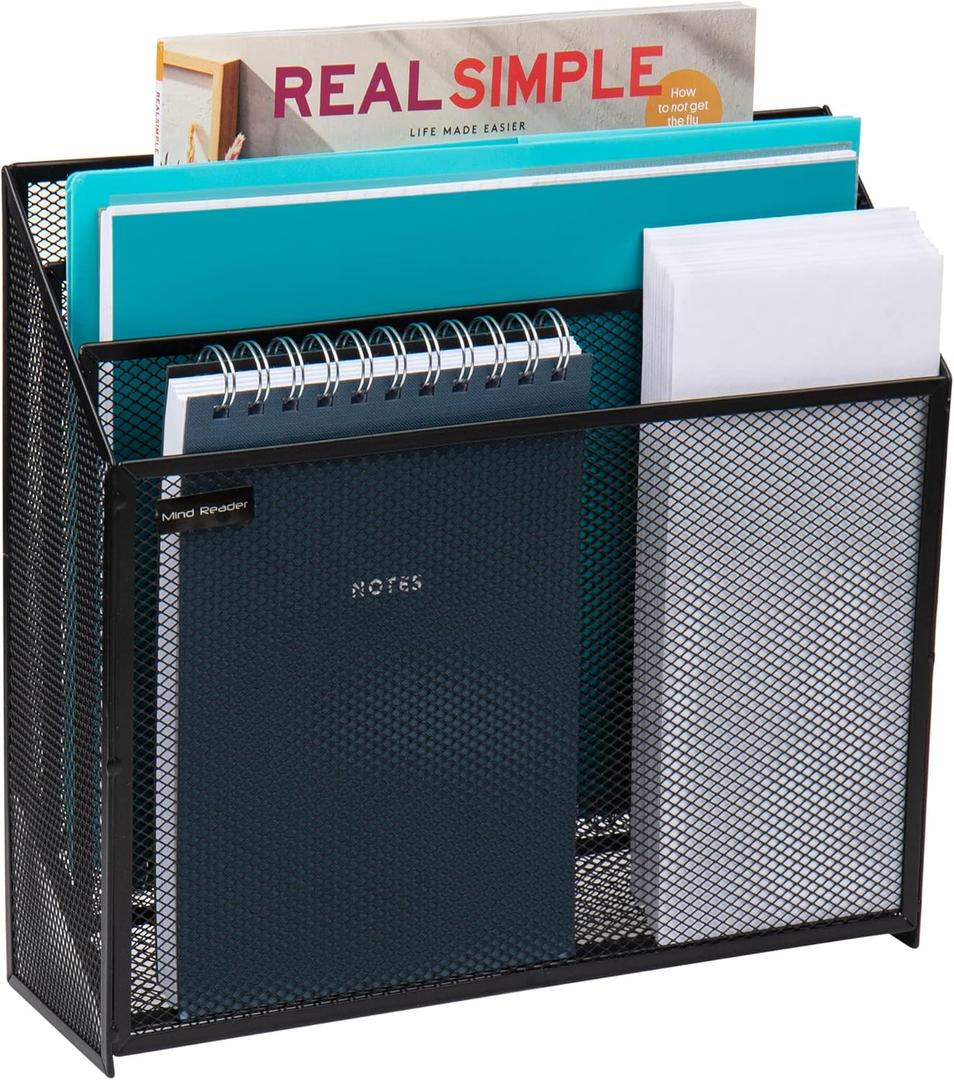 Mind Reader Vertical File Storage, Desktop Organizer, Workspace, Office, Metal Mesh, 12.5" L x 3.75" W x 11.5" H, Black
