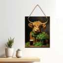 Highland Cow Decor, St Patricks Day Decor, St. Patrick's Day Decorations, Highland Cow Wooden Sign Home Office Living Room Kitchen Coffee Bar Hanging Wall Art Decorations 10 X 8 Inches