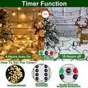 TURNMEON 120LED 39.4Ft Christmas String Lights Battery Operated Timer 8 Modes Remote Control Waterproof Green Wire Xmas Tree Fairy Lights Decor Outdoor Indoor Home Party Garden (Warm White)