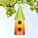 BAYN Hanging Bird House for Outside, 2 Story Double Hole Metal Birdhouse for Outdoor Hanging Handwork Bird Nest Decorative Garden Decor Outdoor