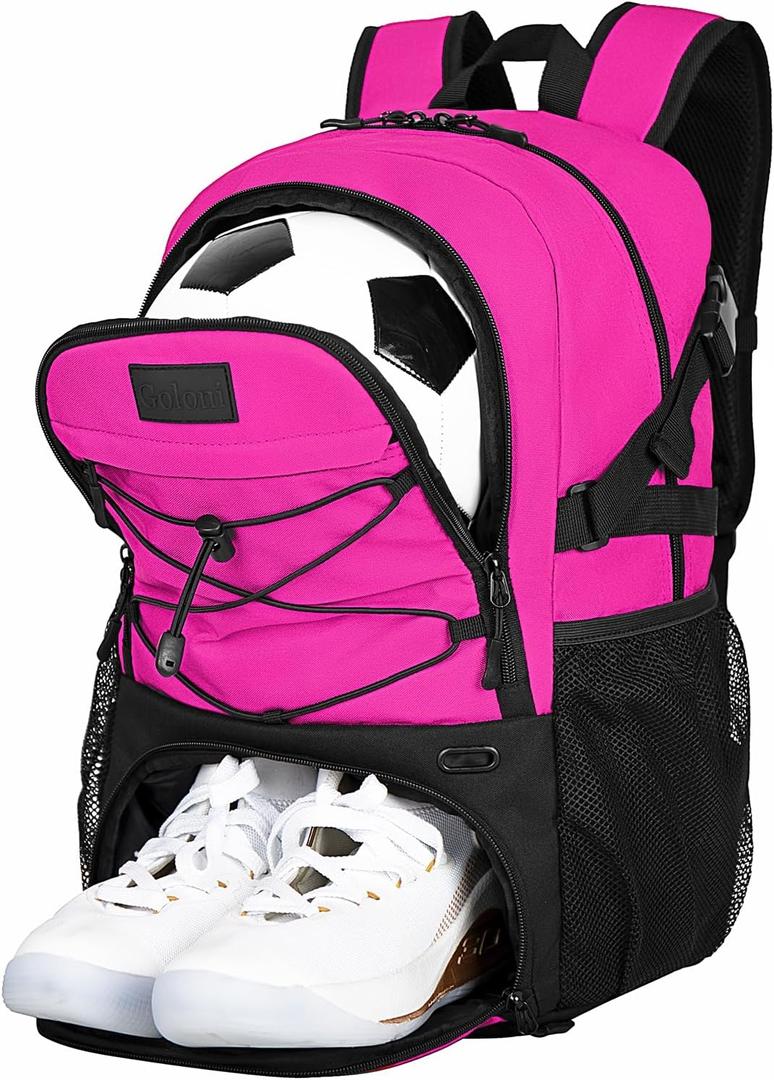 Goloni Soccer Backpack,Basketball Backpack with Ball Compartment & Shoe Compartment,Backpack for Basketball,Soccer (Rose)