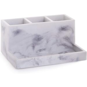 BINO | Multi Purpose 3 Compartment Organizer with Tray | Makeup Brush Holder Makeup Brush Organizer Holder Toothbrush Marble Bathroom Accessories (Matte Marble)