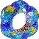 VOREEN Mosaic Glass Bird Feeder, Handcrafted Hanging Fly-Through Feeder for Outdoor Garden & Backyard, Blue Flower Mosaic Style