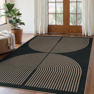 Lahome Modern Rainbow Easy Jute Carpet, Washable 5x7 Area Rugs for Living Room Patio Black Farmhouse Indoor Outdoor Rugs, Contemporary Natural Non Slip Floor Carpet for Office RV Backyard (Dark Grey/Charcoal Black)