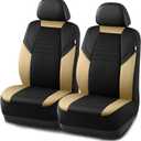 Rubbermaid Car Seat Cover, Leather & Air-Cool Mesh Front Seat Cover, Airbag Compatible, Slip-On Installation, Automotive Seat Cover Universal Fit for Most Cars, Trucks, SUVs-Beige