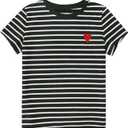 SweatyRocks Women's Heart Striped T Shirt Short Sleeve Shirt Crew Neck Casual Tee Top (Black, M)