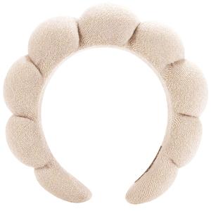 Spa Headbands for Washing Face or Facial, Makeup Headband for Women, Skincare Hair band, Puffy Terry Cloth Face Washing Head band for Maskup, Skin Treatment (Beige)
