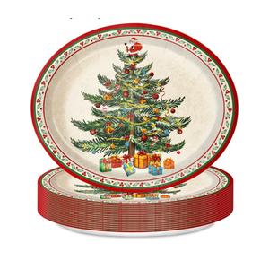 Oigco 25 Count Christmas Paper Plates, 9" x 11" Christmas Tree Disposable Heavy Duty Plates for Xmas Holiday Party Decorations