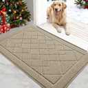 REFETONE Dirt Trapper Door Mat 32" x 40", Washable Indoor Doormat Rubber Backing Non Slip, Resist Dirt and Absorbent Entrance Mat, Low Profile Inside Floor Mats for Front Back Door and Entryway, Beige