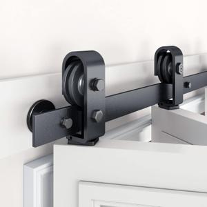 EaseLife 32" Bi-folding Sliding Barn Door Hardware Track Kit for Closet Door, Top Mount Roller, Heavy Duty, Slide Smoothly Quietly, Easy Install, Black