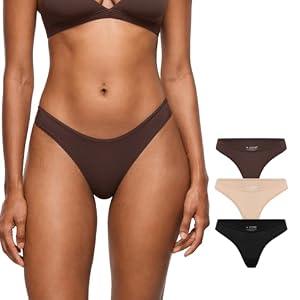 INLYRIC Women's Inbarely Soft Thong - No Show Sexy Panties Breathable V-waisted Ladies Underwear 3 Pack Basic 05 (3pack) Medium