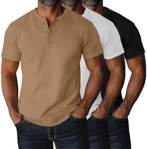 Ficerd 3 Pack Men's Big and Tall Henley T-Shirts Short Sleeve Plus Size Tee Loose Casual Shirts Basic Oversized Tops, Size XL