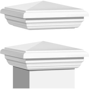 Sasylvia 2 Pcs 4 x 4 Inch Vinyl Fence Post Caps (Actual 4x4), White PVC England Style Cap Top Pyramid Square Waterproof UV Resistant Decorative Vinyl Fence Post Caps