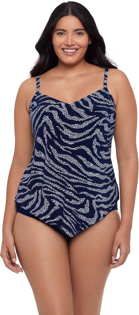 Womens Adjustable Hank Swim Tankini Top with Built-in Bra Support (Blue)