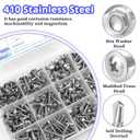 Self Tapping Screws for Metal, 410 Stainless Steel #8 Self Drilling Screws Assortment Set, 400PCS Assorted Truss Head & Hex Head Self Tapping Sheet Metal Screws, Length 1/2" to 1-1/2"