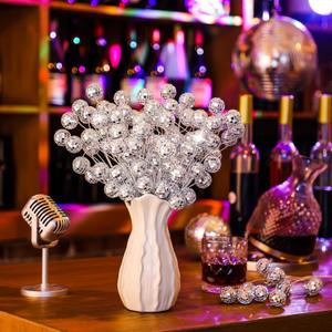 Knitgrip 20 Pcs Disco Party Decorations Silver Glitter Mini Disco Balls Flower Picks Floral Arrangement Mirror Balls Ornaments Sticks Bulk 14 Inch Sticks Planter Vases Glitter Stems for Wedding