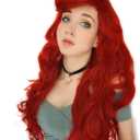 Probeauty Mermaid Wig Long Red Curly Body Wave Wig Halloween Cosplay Costume Wigs for Women+Wig Cap Red