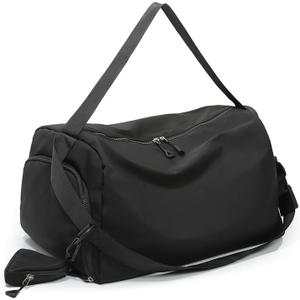 Weekender Bag  Geila Personal Item Duffel Bag with Shoes Compartment, Overnight Travel Bag, Yoga & Gym Bag (Black)