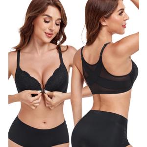 HACI Women's Front Closure Posture Bra Underwire Unpadded Back Support Everyday Full Coverage Plus Size, 38C