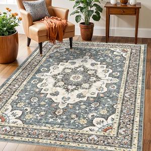 Washable Oriental Area Rug - 3x5 Rugs for Living Room Soft Carpet for Bedroom Waterproof Floral Distressed Indoor Stain Resistant Non-Shedding Floor Carpets (Blue, 3X5) Washable Oriental Area Rug - 3x5 Rugs for Living Room Soft Carpet for Bedroom Waterproof Floral Distressed Indoor Stain Resistant Non-Shedding Floor Carpets (Blue, 3X5)