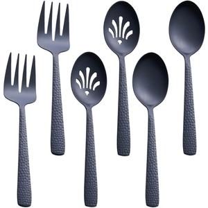 Matte Black Serving Utensil Set, 9.5-inch Stainless Steel Large Serving Spoon and Serving Fork, Satin Finish