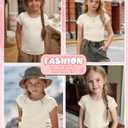 Girls Shirts Kids Ribbed Tops | School, Uniform, Short Sleeve, Crew Neck, Ribbed Knit, Casual, Summer Outfits, Youth, Teen, Birthday Clothes, Ages 5-14 (White)