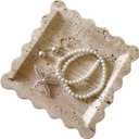 Vintage Natural Marble Tray Small Ornaments Scalloped Tray Handmade Storage Dish for Counter, Vanity, Dresser, Nightstand and Desk (Beige Travertine)