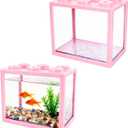 2 PCS Small Betta Fish Tank, 0.6 Gallon Mini Aquarium Tank, Pink Cube Fish Bowl, Desktop Stackable Tank for Small Fish, Insect, Shrimp, Turtle, Spider