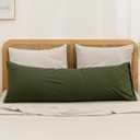 BESTOUCH 100% Washed Cotton Pillowcase for Hair and Skin Linen Feel Soft Comfortable Breathable 1 Pcs Pillow Case with Envelope Closure Solid Olive Green Body 20x54 Inches