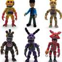 Toysvill Inspired by Five Nights at Freddy Game Action Figures Collection Toys (FNAF) Toy, Set 6 pcs, Height 6in [Nightmare Foxy, Freddy, Bonnie, Fazbear, Chica and Human Security] with Masks