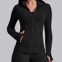 AVGO Womens Workout Jackets Lightweight Athletic Zip Up Jacket Slim Fit Running Gym Top with Pockets & Thumb Holes, Medium