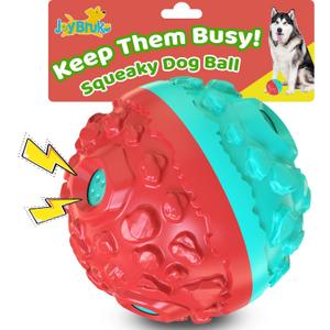 JoyBruko Dog Ball for Aggressive Chewers - Interactive Dog Toy Giggle Balls Fun Squeaky Sound to Keep Them Busy, Durable for Small Medium Large Breeds, Rubber Chew Toys, As Seen on TV, Blue & Red