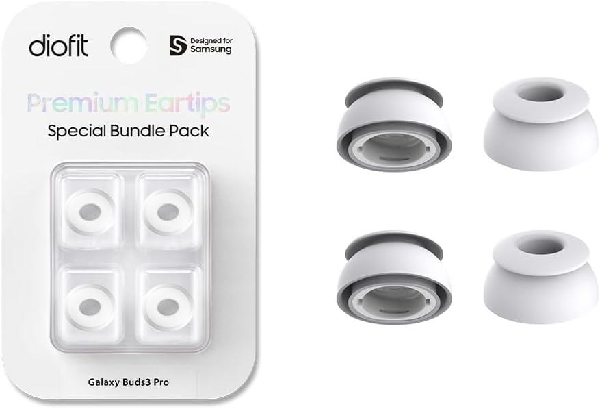 Premium Multi-Flange Eartips Compatible with Galaxy Buds3 Pro (White, Small)