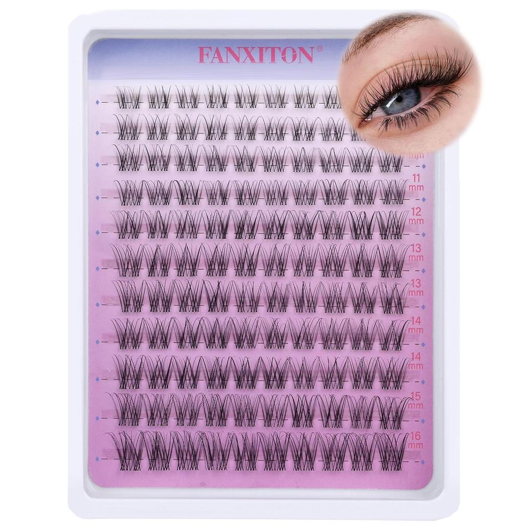 Wispy Natural Eyelash Clusters 8-16mm D Curl Lash Cluster Eyelash Extensions Individual Cluster Lashes for DIY Lash Extension with Thin Lash Band for Beginner by FANXITON