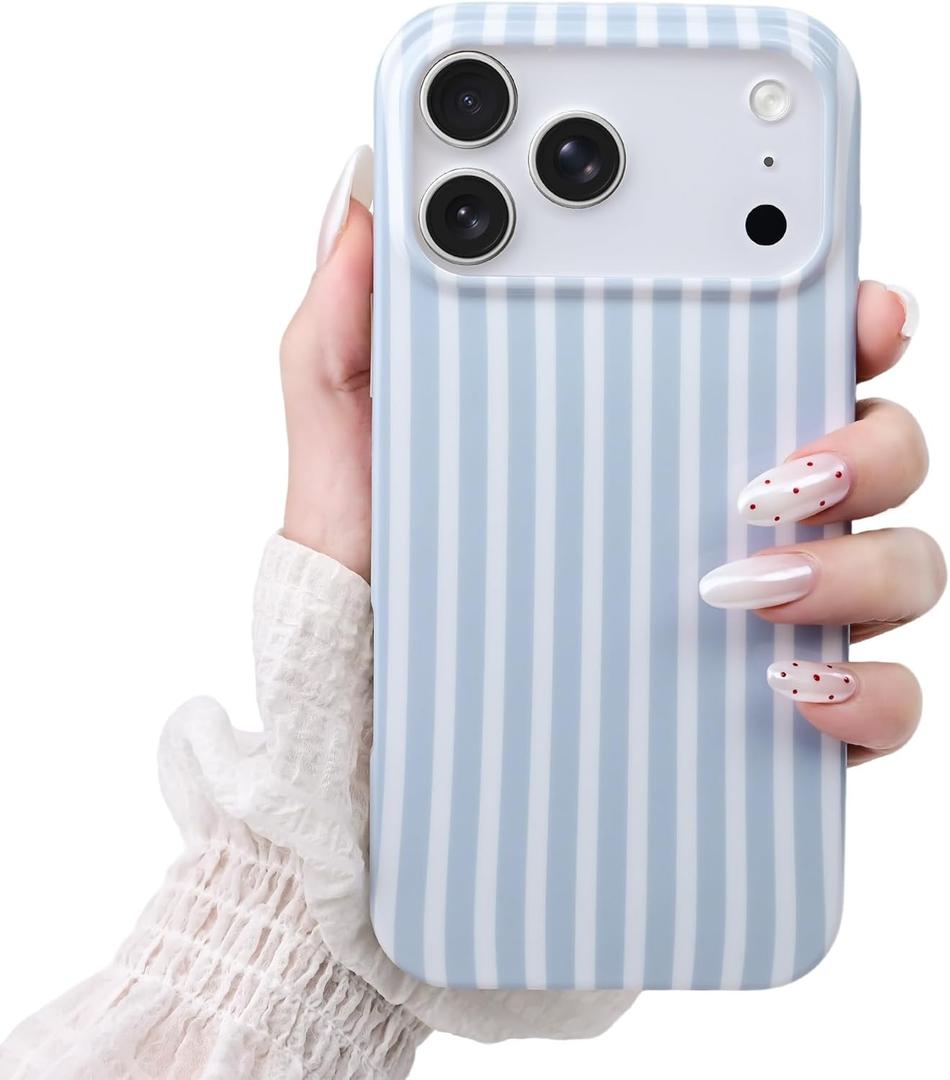 SleekCover Compatible with iPhone 17 Pro Case,Cute Aesthetic Striped Pattern Cover for Women Girls,Soft TPU Shockproof Protective Stylish Kawaii Case for iPhone 17 Pro 6.3",Blue