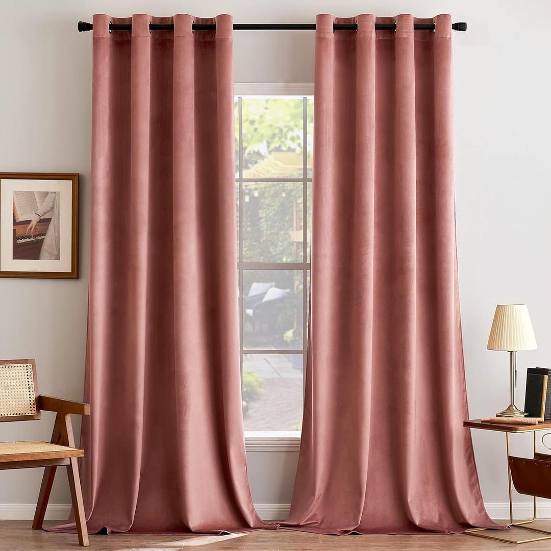 ANRODUO Dusty Rose Pink Velvet Curtains 84 Inches Long Blackout Thermal Insulated Soundproof Curtain Privacy Room Darkening Curtains Grommet Window Drapes for Bedroom Living Room Set of 2 (52"W x 84"L (Pack of 2))