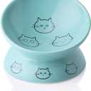 Sweejar Ceramic Raised Cat Bowls, Slanted Cat Dish Food or Water Bowls, Elevated Porcelain Pet Feeder Bowl Protect Cat's Spine, Stress Free, Backflow Prevention (Turquoise)