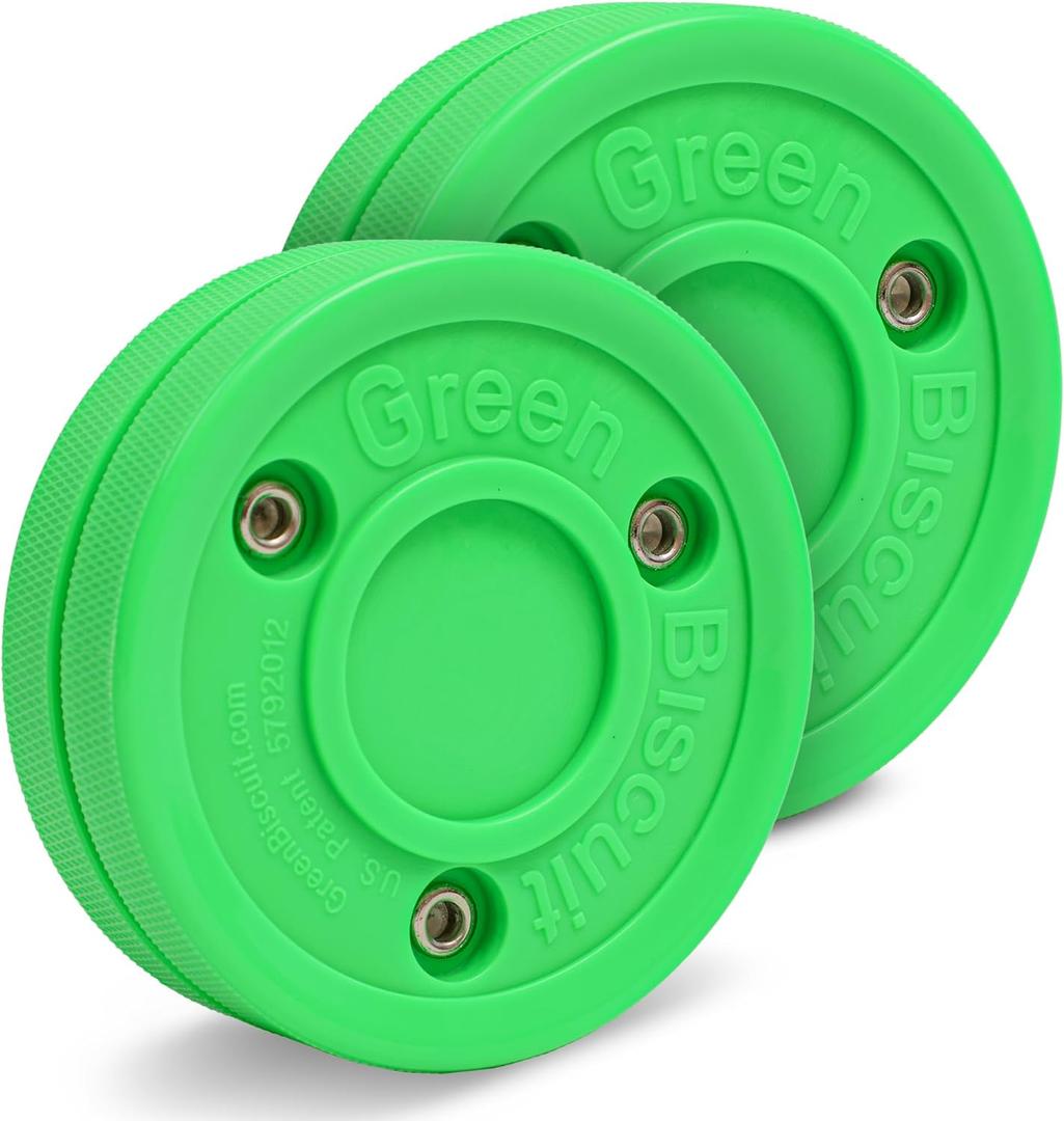 Green Biscuit Passer-2 Pack | Off-Ice Stickhandling & Passing Puck | The is Great for Street Hockey