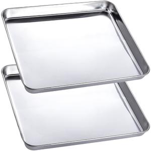 2 Pack Stainless Steel Tray Non Toxic Heavy Duty Thickening Pan for Kitchen Baking, Lab Instrument, Dental, Medical Surgical Instrument, Pet Treatment, Jewelry Tools (X-Large)