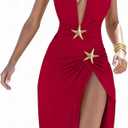 EDOLYNSA One Piece Swimsuit with Cover up Skirt Starfish Swimwear Sets for Women Halter Bathing Suits Vacation Beach Dresses (Small, Red)