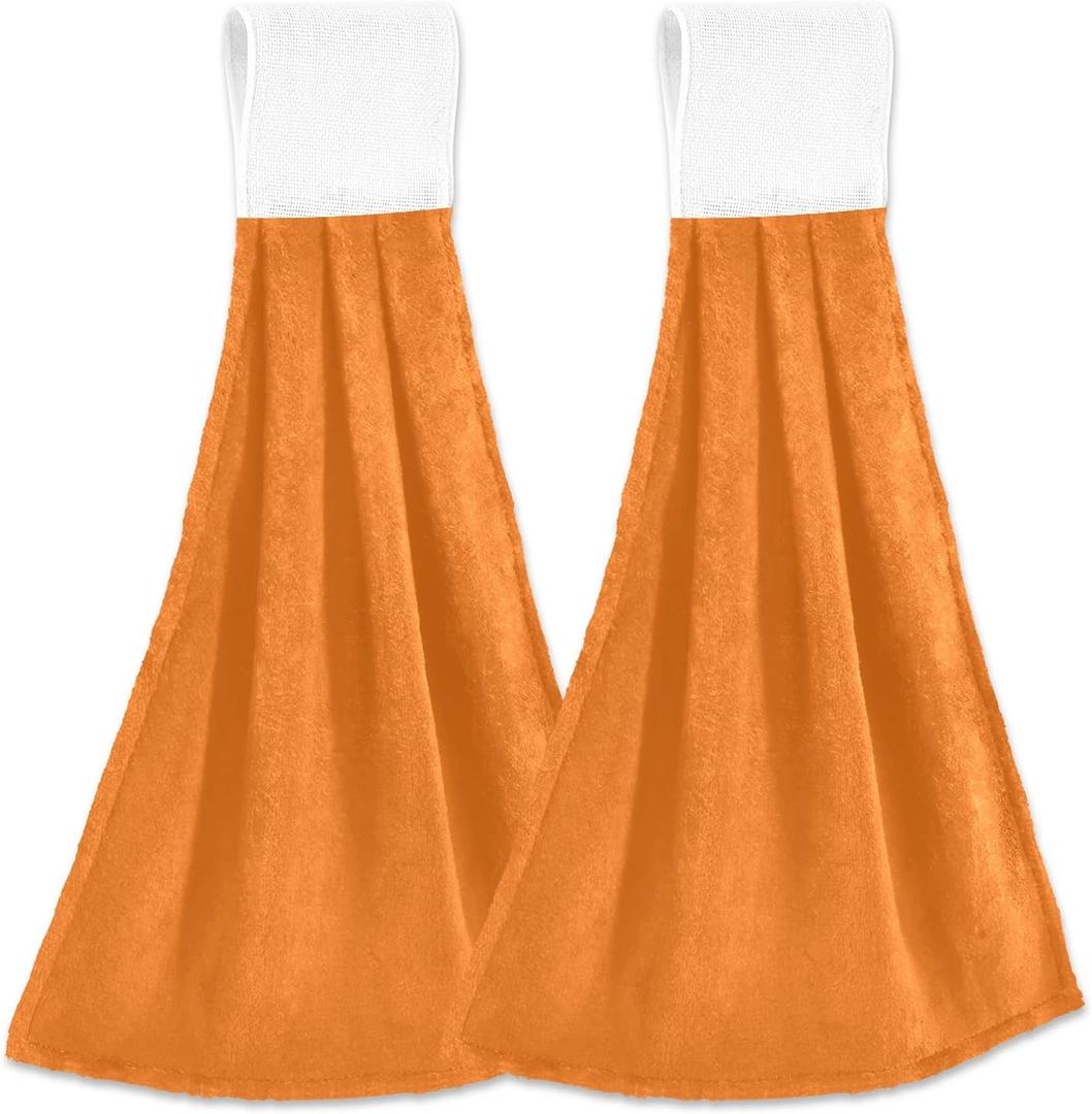 Dussdil Halloween Orange Kitchen Hand Towel Set - 2 Pcs, 12 x 18 in Fingertip Towels With Tie - Soft Absorbent Tea Bar Dish Cloths for Laundry Room, Bath, Bathroom