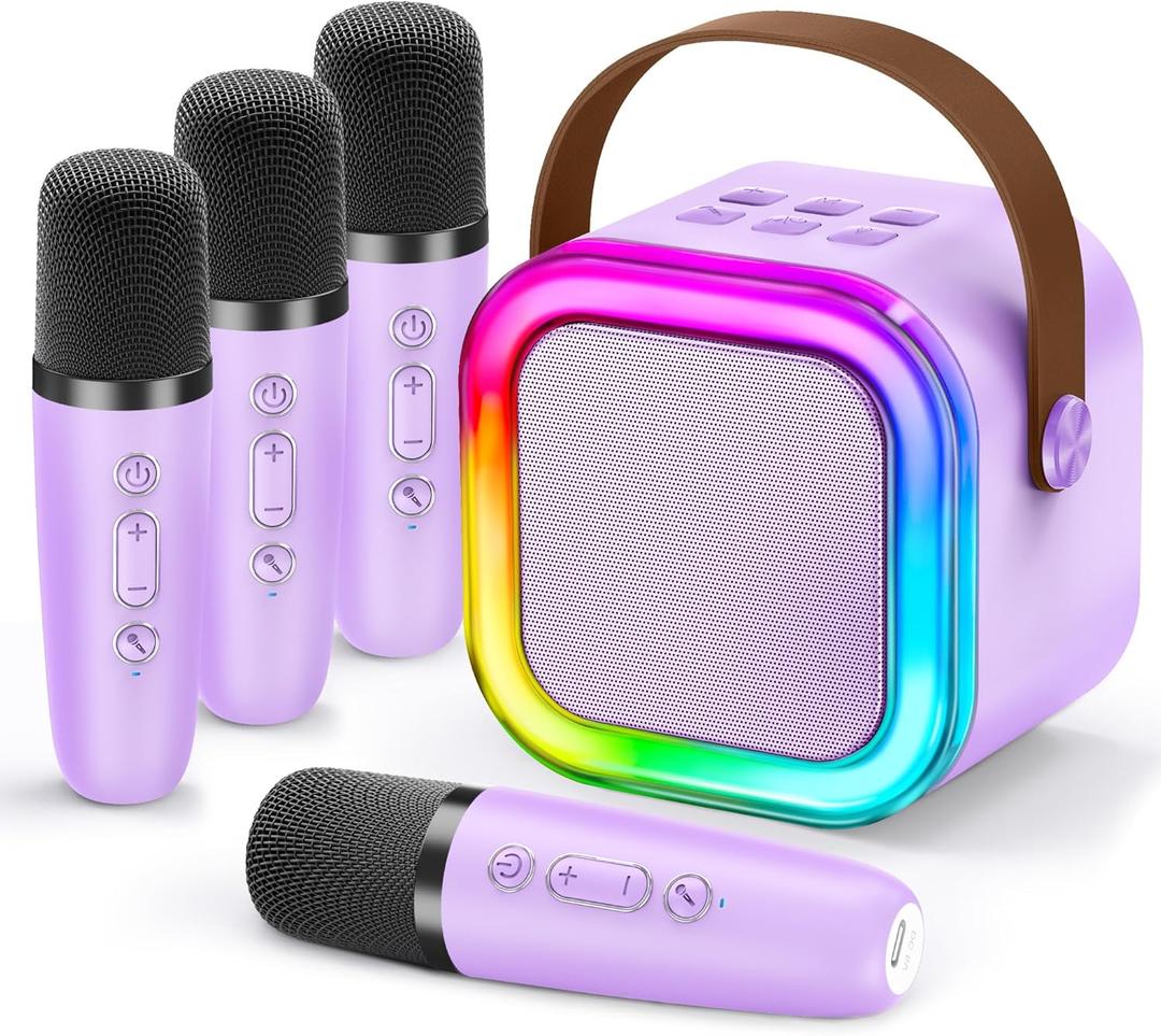 Mini Karaoke Machine for Kids, 2026 TOP Toys Birthday Gifts Ideas for Girls Ages 4, 5, 6, 7, 8, 9, 10, 12+ Years Old, Portable MP3 Player with 4 Wireless Mics for Family Home Party (Lavender)
