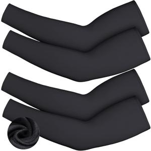 Skylety 4 Pieces Thermal Arm Warmer Compression Arm Sleeve for Men Women Winter Outdoor Activities Cycling Basketball Running (Large, Black)