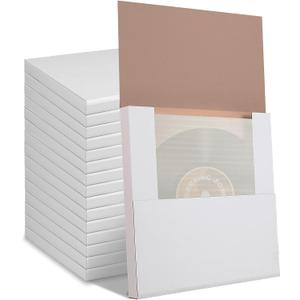 15 Sets Vinyl Record Mailers, 12.5" X 12.5" x 1" LP Shipping Mailer Boxes, White Vinyl Record Shipping Boxes with Foam Pouches, Fragile Stickers