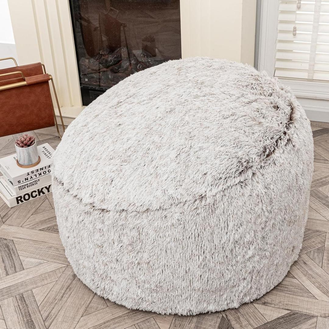 Bean Bag Chairs Cover No Filler Soft Washable Plush Fiber Adult Beanbag Chair Fuzzy Fur Cover Without Filling Snow Coffee Bean Bag Cover