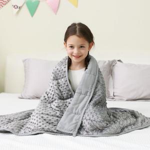 Mr. Sandman Weighted Blanket 5LBS, 36 x 48 Inches, Minky Dots Heavy Blanket with Glass Beads, Soft and Cooling for School and Home, Grey